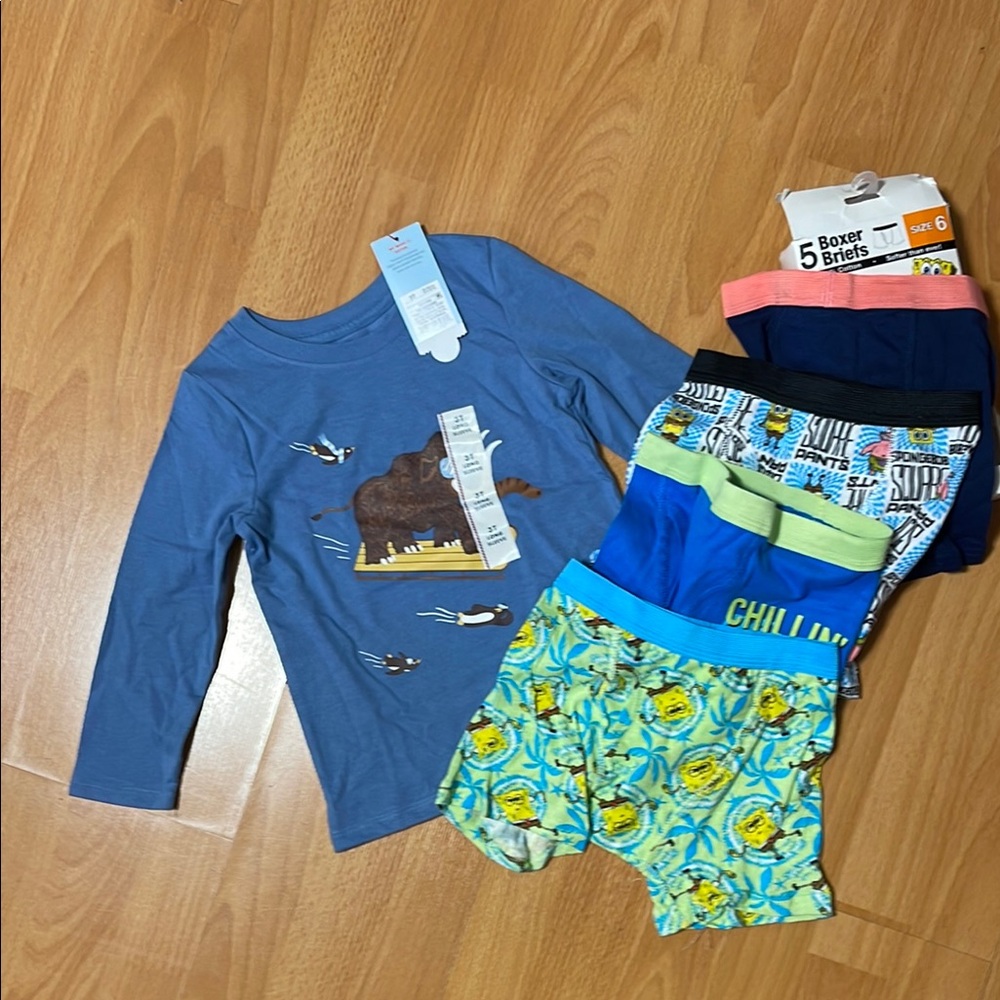 Cat & Jack boys bundle of Boxer Briefs x 4 Siz 6 + Long sleeve shirt size 3T